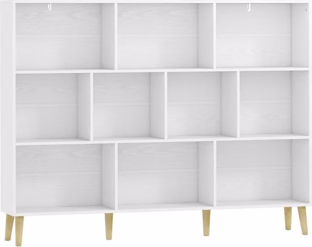 Libreria HOMCOM con 10 cubi e 3 ripiani, design minimalista bianco effetto legno con gambe in legno massello