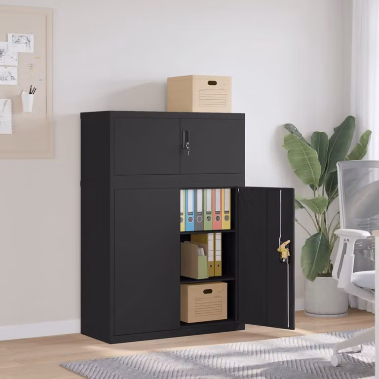 Armadio Classificatore vidaXL in Metallo Nero Opaco con Ripiani Regolabili e Serratura L/P/H: 90 x 40 x 130 cm