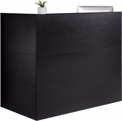 VEVOR Banco Reception a Forma di L Nero con Cassetto, Ripiano per Tastiera e Armadietto, L/P/H: 140 x 80 x 120 cm