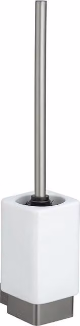 Portascopino con spazzola Wenko in alluminio e ceramica, colore antracite e bianco, modello freestanding