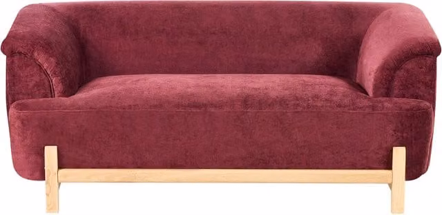 Divano a 2 posti BELIANI in stile moderno con imbottitura in tessuto e gambe in legno, colore bordeaux, L: 162 cm, P: 85 cm, H: 67 cm