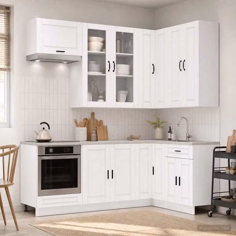 vidaXL Unità Cucina Moderna PORTO 8 Pezzi in Legno MDF Bianco con Ante in Vetro
