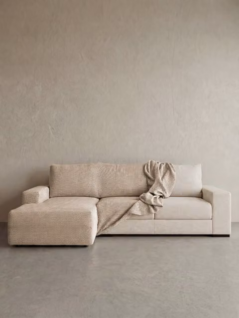 Fodera per divano chaise longue Coven Kenay Home in lino jacquard, larghezza: 300 cm, disponibile in beige, bianco o grigio