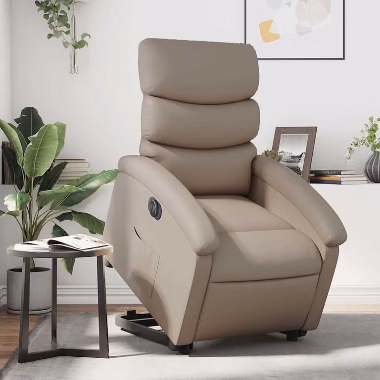 Poltrona Alzapersona Reclinante Elettrica vidaXL in Similpelle Beige e Marrone con Supporto per Senior e Braccioli