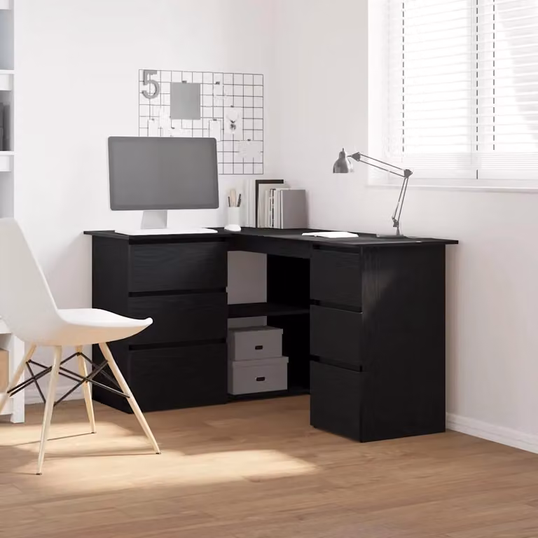 Scrivania angolare moderna vidaXL in rovere e nero, L: 145 cm, P: 100 cm, H: 76 cm