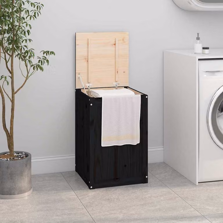 Contenitore per bucato vidaXL in legno di pino nero con coperchio, L/P/H: 44 x 44 x 66 cm