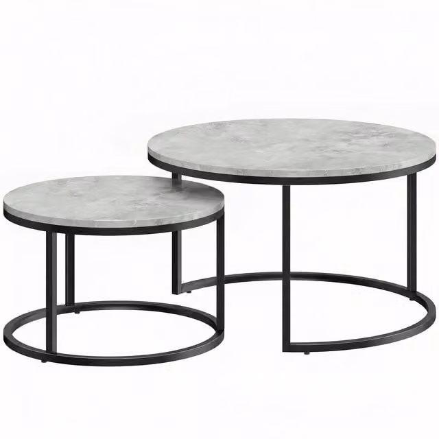 Set di 2 tavolini da salotto rotondi HOMCOM con piano effetto marmo grigio e struttura in metallo moderno