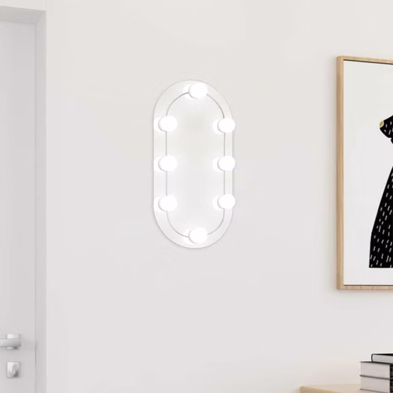 Specchio Ovale con Luci LED vidaXL in Vetro, Nero o Argento, L: 40 cm, H: 20 cm