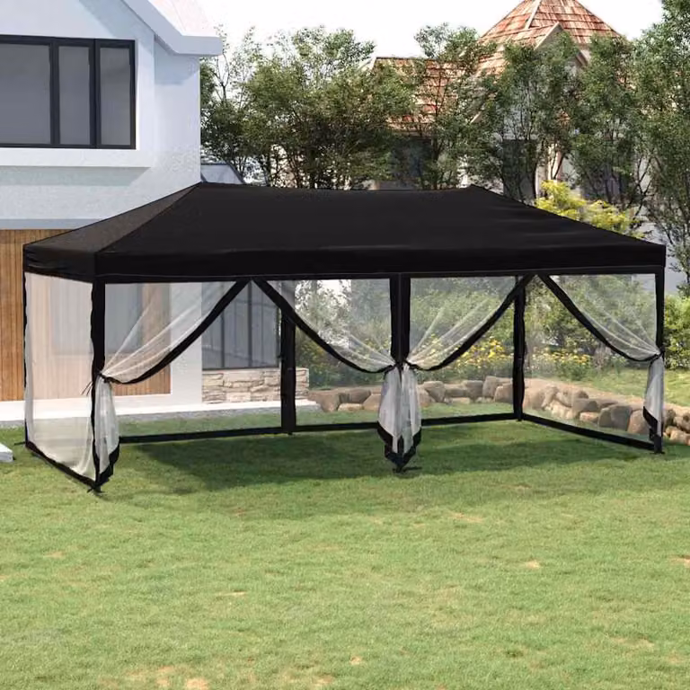 vidaXL Tenda per Feste Pieghevole con Pareti Laterali con Finestre Nero
