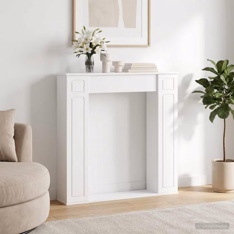 Cornice per camino moderna vidaXL in legno, colore bianco, L 100 cm x P 20 cm x H 100 cm