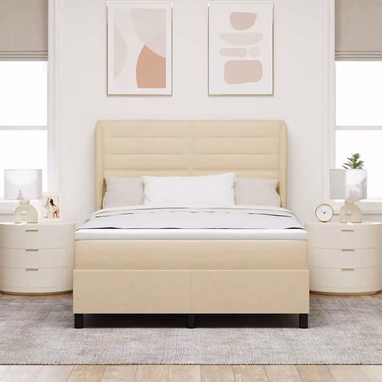 Letto a molle con materasso vidaXL in tessuto beige, L/P/H: 140 x 200 x 128 cm