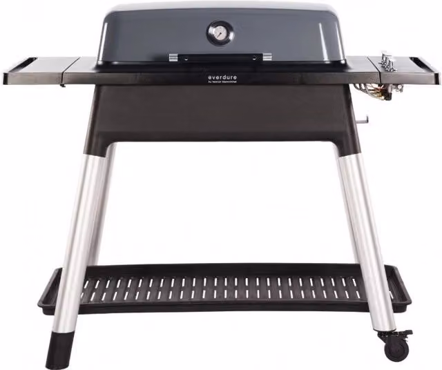 Barbecue a gas Everdure FURNACE di Everdure by Heston Blumenthal, colore grigio con dettagli in ghisa e carrello con ruote