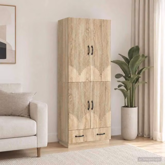 Set di 2 armadi moderni vidaXL in legno MDF color rovere con ante a battente e ripiani interni per camera da letto o ufficio
