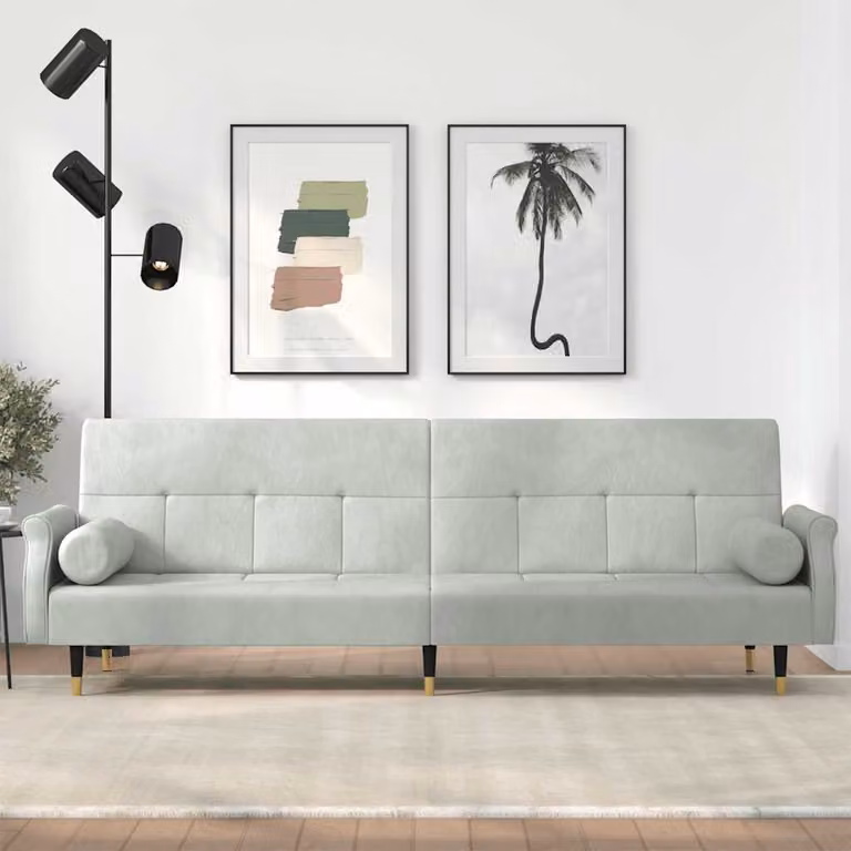 vidaXL Divano Letto Click-Clack in Velluto Grigio con Cuscini e Poggiatesta Regolabile L/P/H: 216 x 90 x 70 cm
