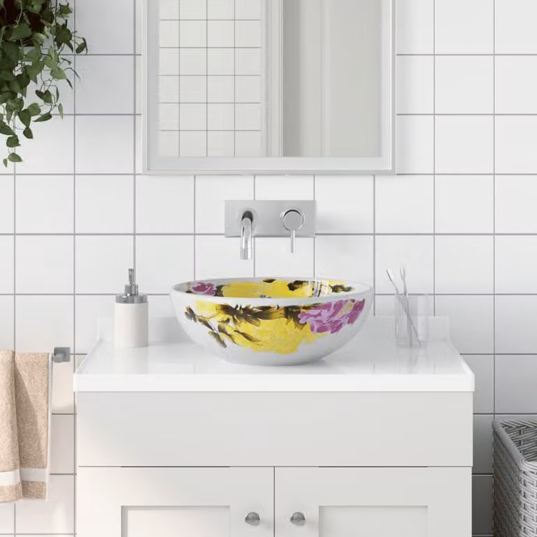 Lavabo da appoggio rotondo vidaXL in ceramica multicolore, Diametro: 41 cm, Altezza: 14 cm
