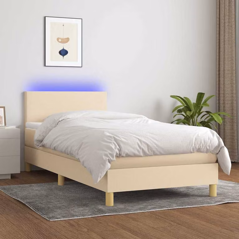 Letto a molle con materasso vidaXL in tessuto beige con illuminazione LED sottostante e porta USB, L/P: 100 x 200 cm