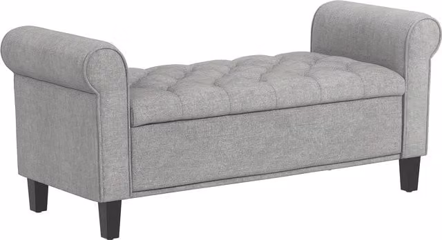 Panca fondo letto con contenitore e braccioli arrotolati in tessuto effetto velluto HOMCOM, Grigio Chiaro