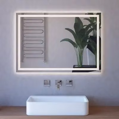 Specchiera rettangolare con retroilluminazione LED bianca per bagno, L: 100 cm, H: 70 cm