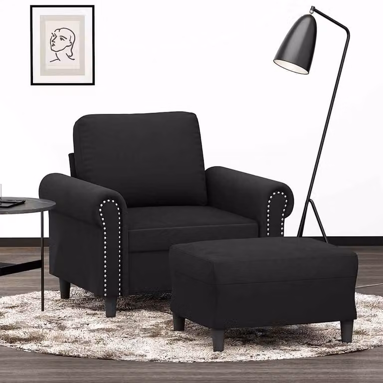 vidaXL Poltrona Relax con Poggiapiedi in Velluto Nero per Soggiorno