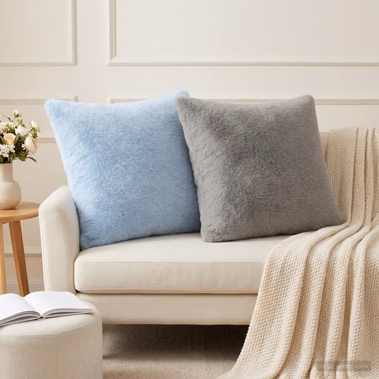 Set di 2 federe vidaXL HEERLEN in ecopelliccia azzurra, L 45 x P 45 cm