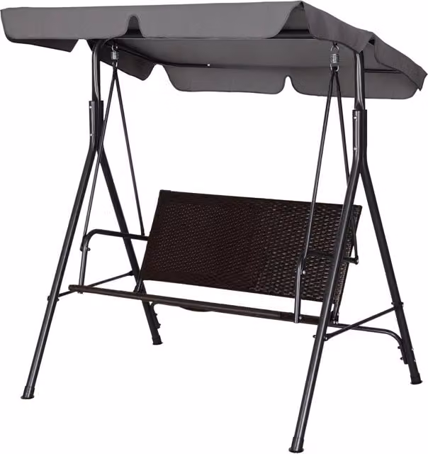 Dondolo da Giardino Minimal a 2 Posti con Tettuccio Regolabile in Polyrattan Marrone e Grigio L: 140 cm, P: 110 cm, H: 151 cm