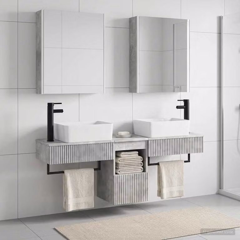 Set di mobili da bagno moderno vidaXL composto da 5 pezzi in MDF grigio opaco con illuminazione LED integrata e specchio