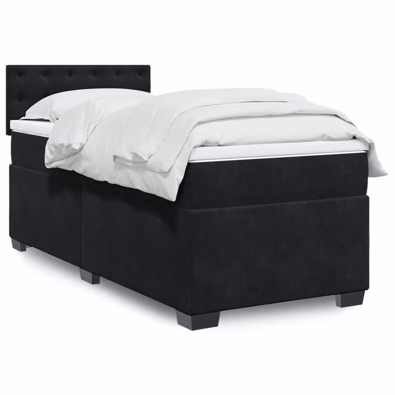 vidaXL Letto Ibrido con Materasso e Struttura Imbottita in Velluto Nero, L/P/H: 90 x 190 x 100,5 cm
