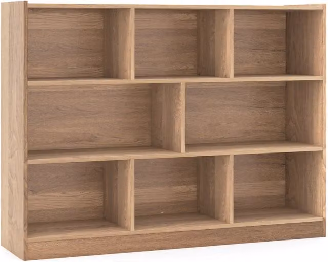 Libreria moderna Design Mania con 8 cubi in legno e MDF, colore beige e marrone, L/P/H: 122 x 32 x 93 cm