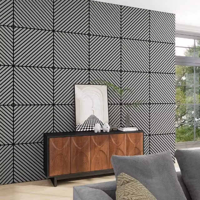 Set di 12 pannelli murali 3D fonoassorbenti NEU.HOLZ con listelli diagonali effetto legno, colore grigio chiaro, copertura 4,32 m², dimensioni: 60 x 60 cm