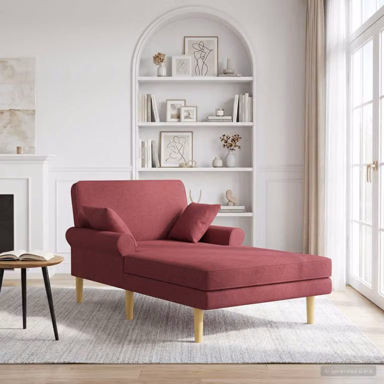 Chaise longue moderna vidaXL in tessuto rosso con cuscini inclusi e coperture rimovibili, L: 174 cm, P: 106 cm, H: 86 cm