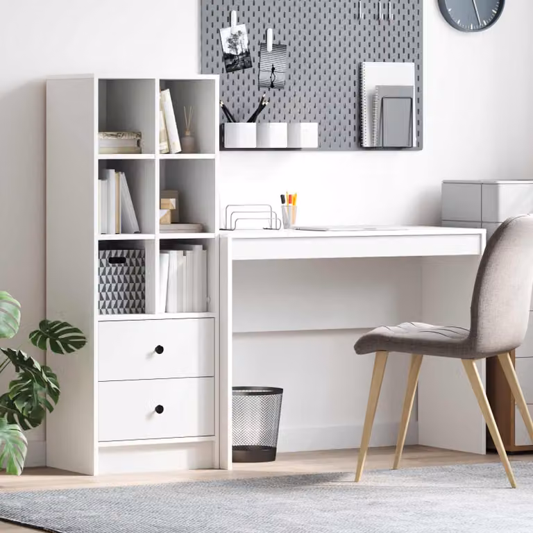 Set di 2 Scrivanie con Scaffale vidaXL Bianche in MDF Laminato per Home Office L: 145,5 cm, P: 40 cm, H: 127 cm