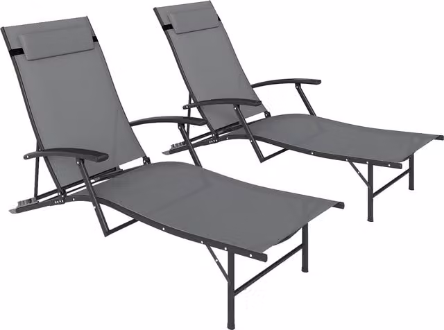 Set di 2 Sdraio da Giardino Outsunny Pieghevoli in Textilene con Schienale Regolabile su 4 Livelli e Cuscini, Grigio