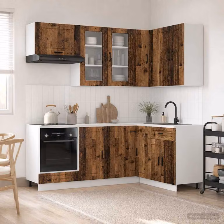 vidaXL Unità Cucina PORTO 8 Pezzi in Legno Antico Marrone con Ante in Vetro e Cassetti