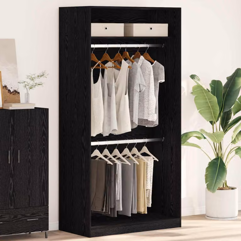 vidaXL Guardaroba Rovere Nero con Ripiani e Appendiabiti L/P/H: 100 x 50 x 200 cm