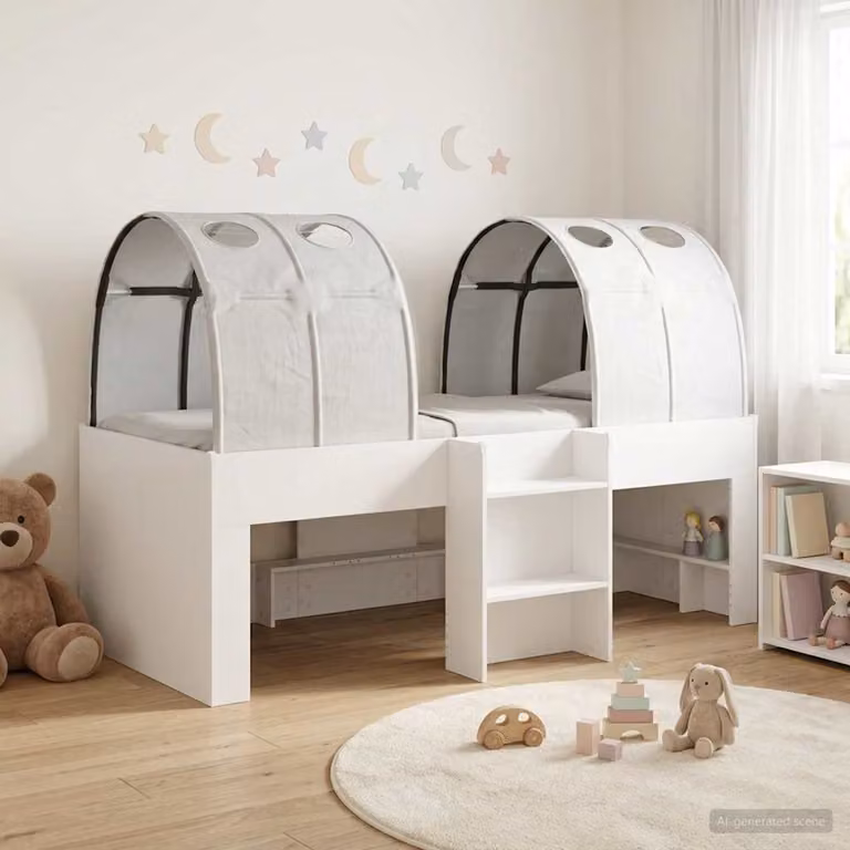 Letto per bambini con tunnel vidaXL in legno ingegnerizzato bianco L: 120 cm, P: 203 cm, H: 68,5 cm