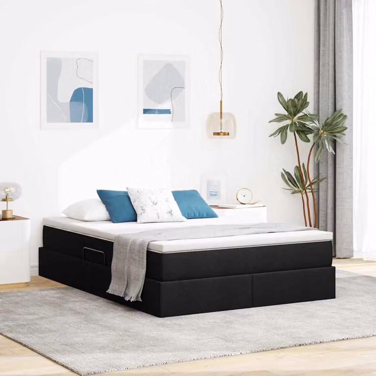 Letto con contenitore e materasso ibrido vidaXL Nero L: 140 cm, P: 190 cm, H: 194 cm