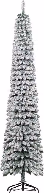 Albero di Natale stretto innevato HOMCOM, Verde, Altezza: 240 cm, con 603 rami e supporto pieghevole