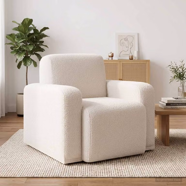 Poltrona moderna vidaXL in tessuto bouclé beige e bianco con braccioli e seduta a vasca