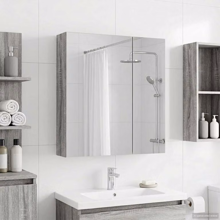 Mobiletto per specchio da bagno vidaXL Grigio, L: 60 cm, P: 14,5 cm, H: 70 cm