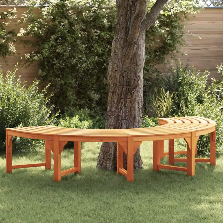 Panchina per alberi vidaXL in legno naturale per 4 persone, L: 210 cm, P: 80 cm, H: 45 cm