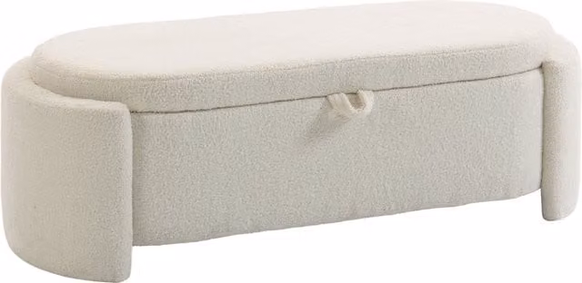 Panca contenitore ovale HOMCOM in tessuto teddy beige, L: 129 cm, P: 48,5 cm, H: 44 cm