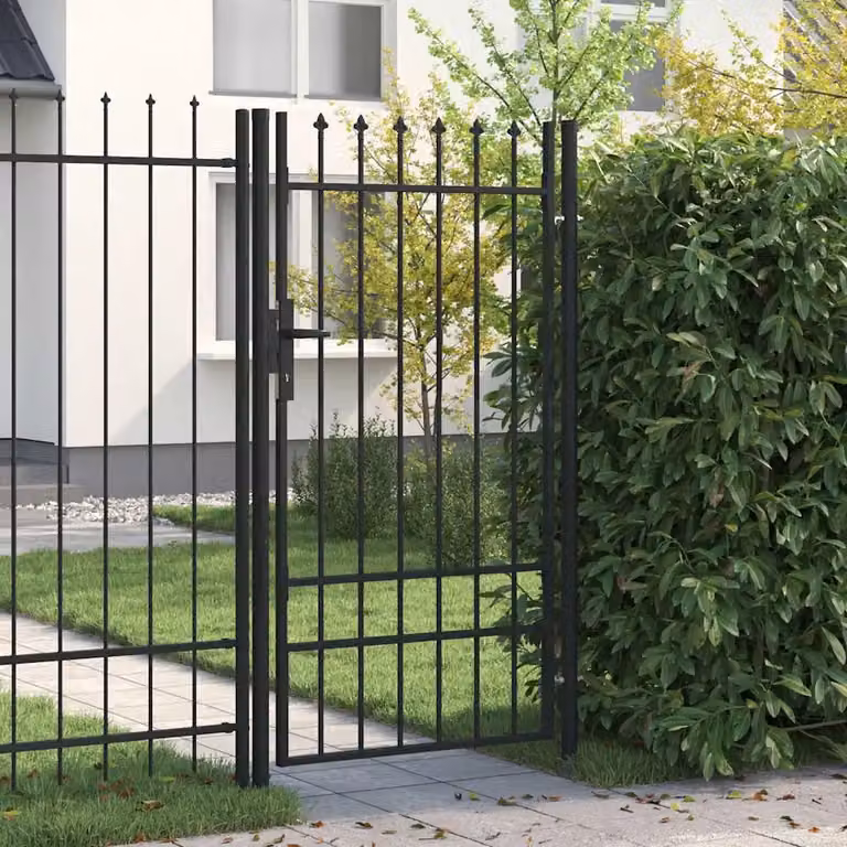 vidaXL Cancello singolo in metallo con punte in acciaio Nero e Grigio L: 1 m, H: 1,75 m