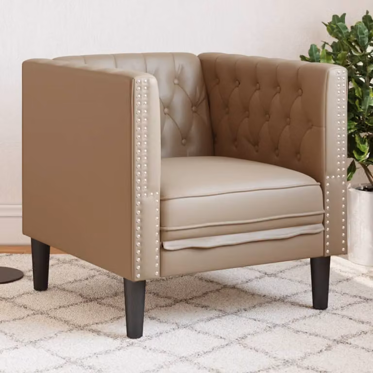 Poltrona Chesterfield vidaXL in similpelle color marrone con braccioli