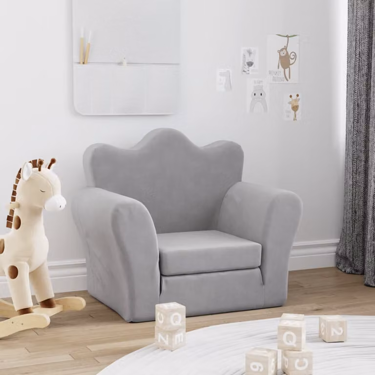 vidaXL Divano Letto per Bambini Grigio Chiaro in Morbido Peluche con Struttura Imbottita
