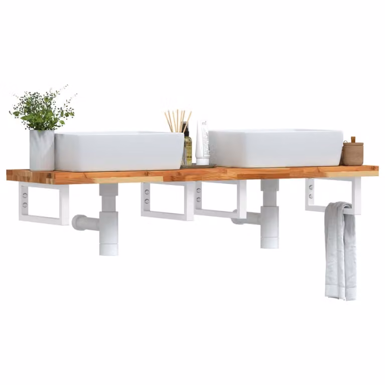 vidaXL Ripiano a Parete per Lavabo in Accacia e Metallo, Marrone e Bianco, L: 40 cm, P: 19 cm, H: 5 cm