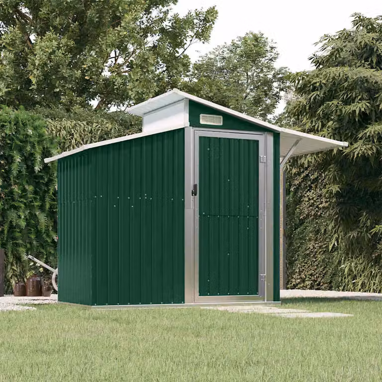 Capanno da Giardino vidaXL in Acciaio Zincato Verde con Finestra e Apertura Laterale L 207 cm x P 130 cm x H 208,5 cm