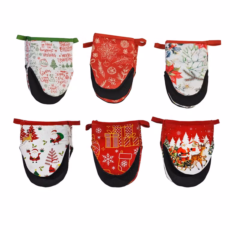 Set di 2 Guanti da Cucina Natalizi VESTIAMO CASA in Cotone con Strato in Neoprene Antiscivolo 13x20 cm