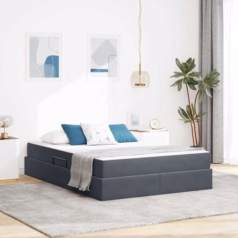 Letto con contenitore e materasso ibrido vidaXL in velluto grigio L: 140 cm, P: 200 cm, H: 204 cm