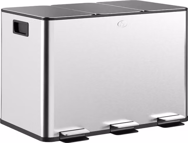 Pattumiera differenziata a 3 scomparti HOMCOM da 10L con comando a pedale e coperchi soft close in acciaio inox e PP, Argento, L: 49.6 cm, P: 34.5 cm, H: 38.6 cm