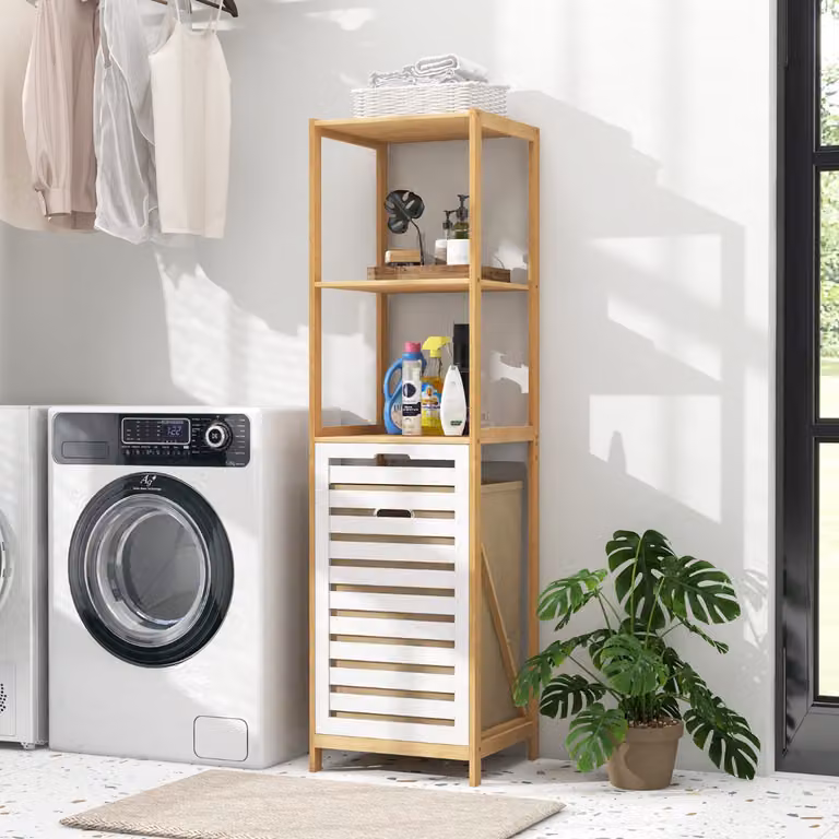 Cesto per il bucato Costway a 4 livelli in bambù con coperchio, colore marrone